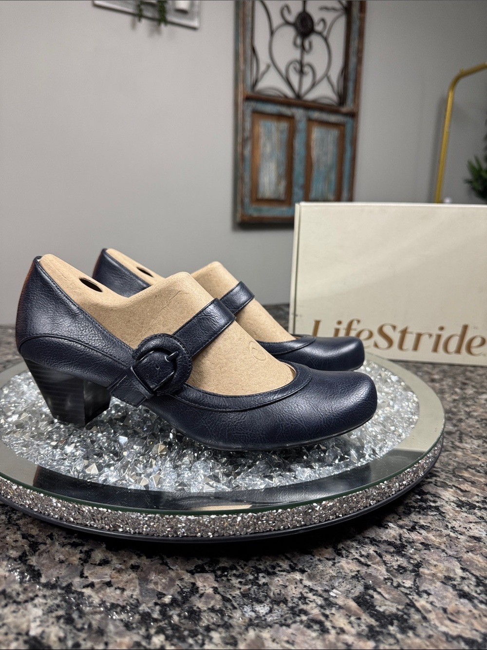 Life Stride Rozz Navy Mary Jane Heels with Buckle Strap NEW 8.5